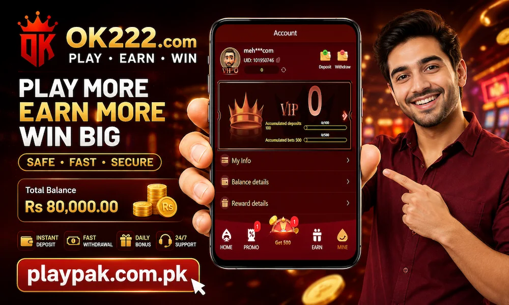 OK222 account dashboard with balance display