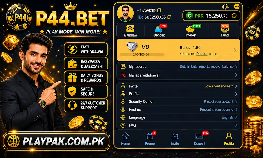 P44 Bet gaming dashboard banner