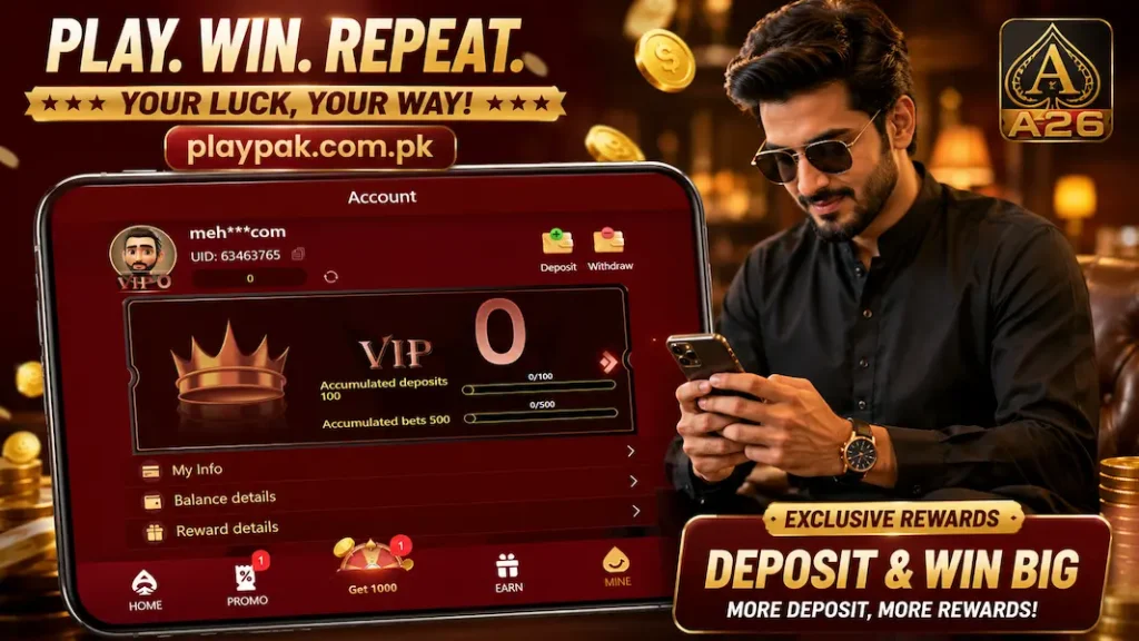 PlayPak VIP gaming account dashboard with male model