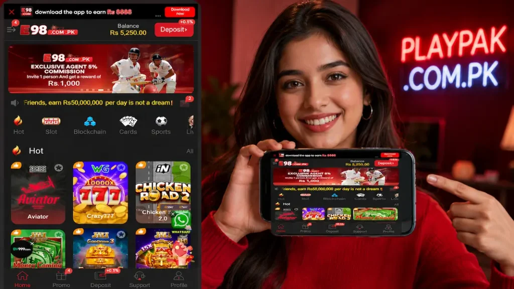PlayPak gaming app with female model